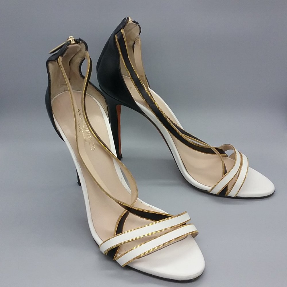 Grigiarancio Black/White Gold Trim Heels